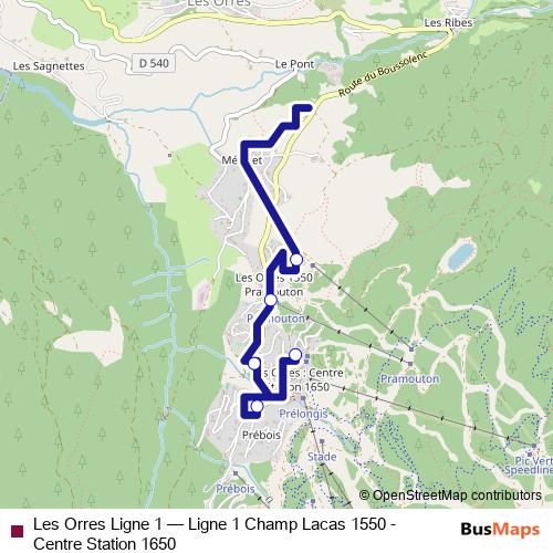 Les Orres Ligne 1 bus Line Map
