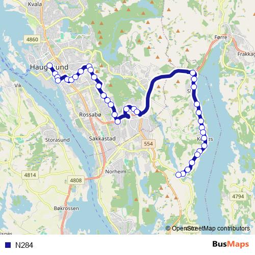 N284 bus Line Map