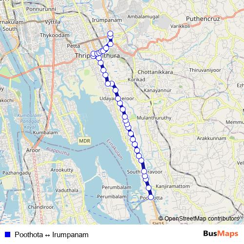 Poothota ↔ Irumpanam bus Line Map