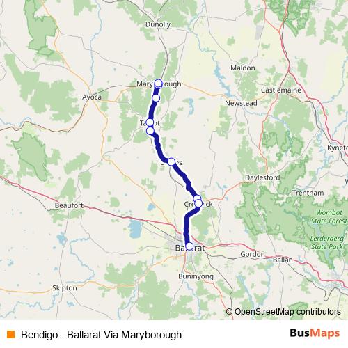 Bendigo - Ballarat Via Maryborough bus Line Map