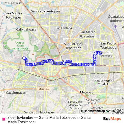 8 de Noviembre bus Line Map