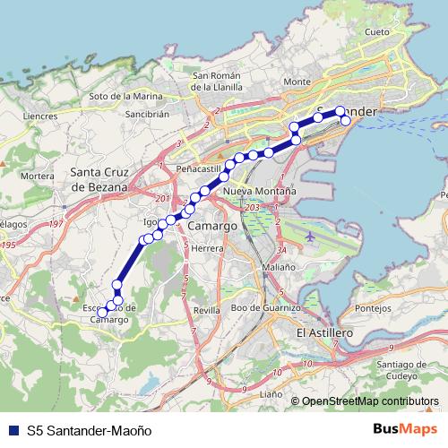 S5 Santander-Maoño bus Line Map