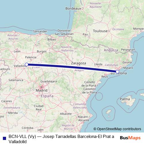 BCN-VLL (Vy) air Line Map