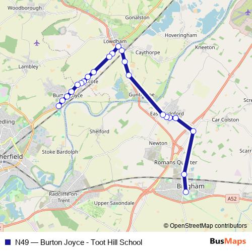 N49 bus Line Map