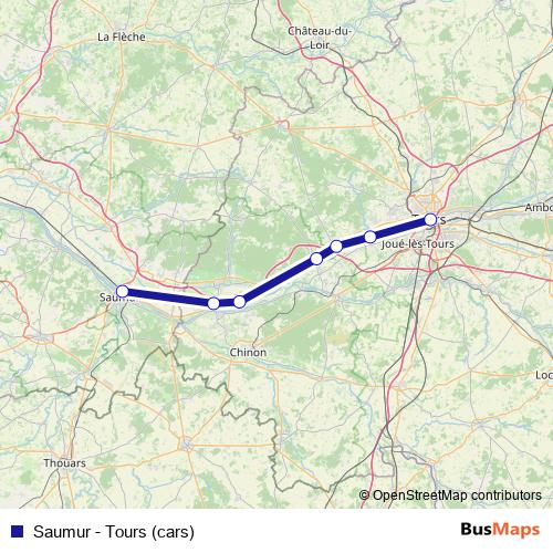 Saumur - Tours (cars) bus Line Map