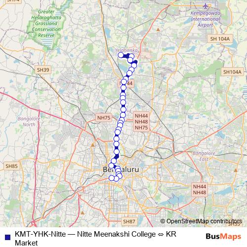 KMT-YHK-Nitte bus Line Map