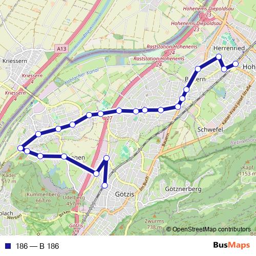 186 bus Line Map