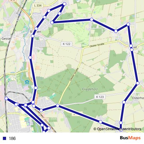 186 bus Line Map