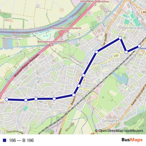 186 bus Line Map