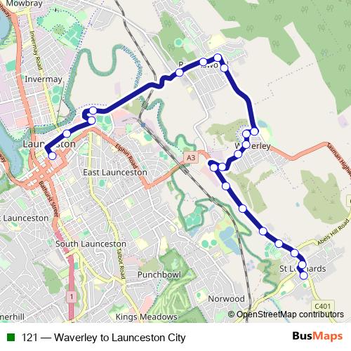 121 bus Line Map