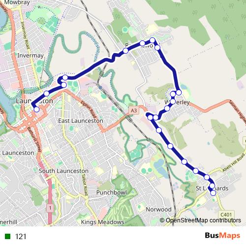 121 bus Line Map