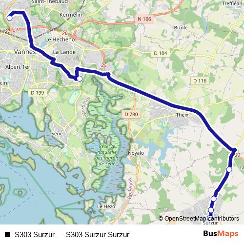 S303 Surzur bus Line Map