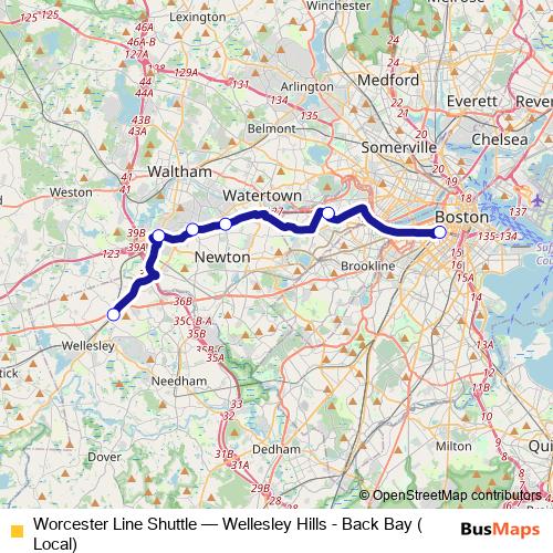 Worcester Line Shuttle bus Line Map