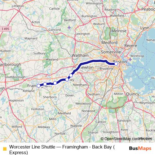 Worcester Line Shuttle bus Line Map