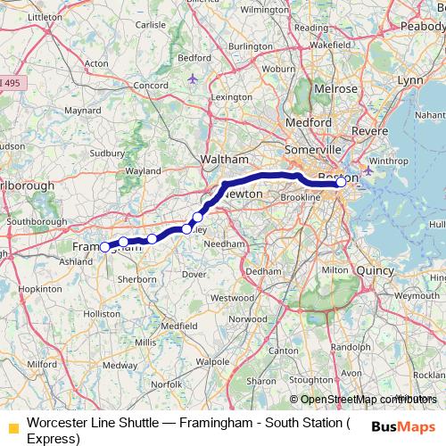 Worcester Line Shuttle bus Line Map