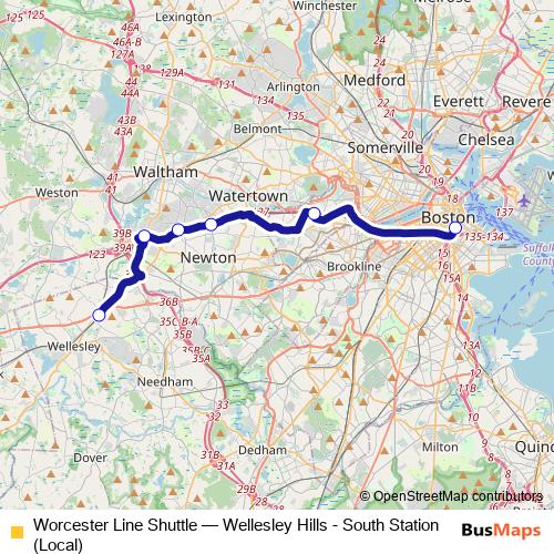 Worcester Line Shuttle bus Line Map