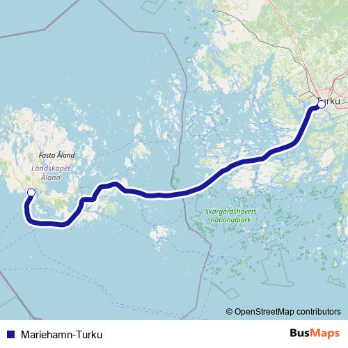 Mariehamn-Turku ferry Line Map