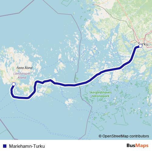 Mariehamn-Turku ferry Line Map