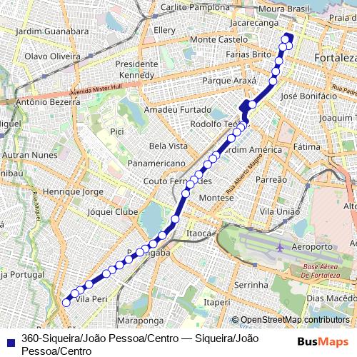 360-Siqueira/João Pessoa/Centro bus Line Map