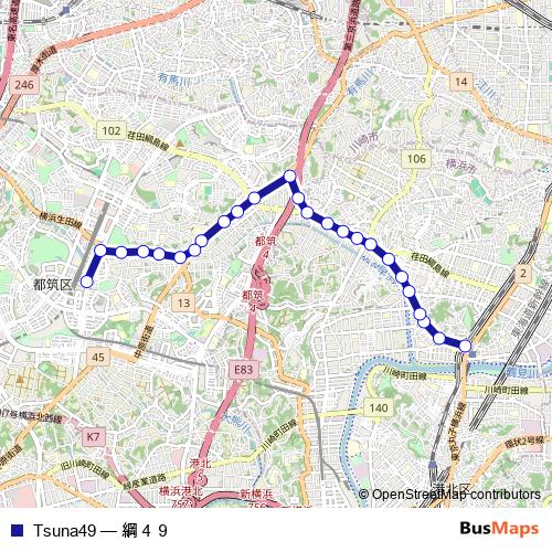 Tsuna49 bus Line Map