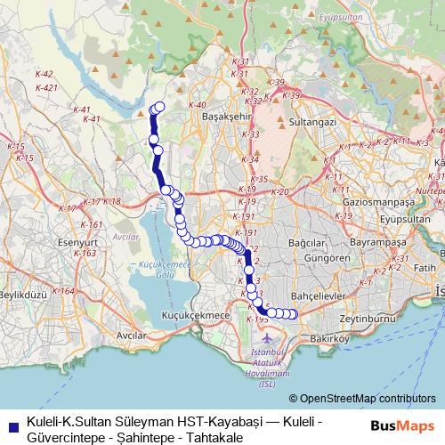 Kuleli-K.Sultan Süleyman HST-Kayabaşi bus Line Map