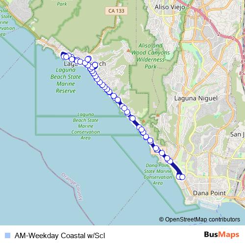 AM-Weekday Coastal w/Scl bus Line Map