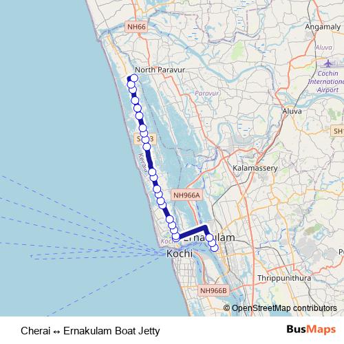 Cherai ↔ Ernakulam Boat Jetty bus Line Map