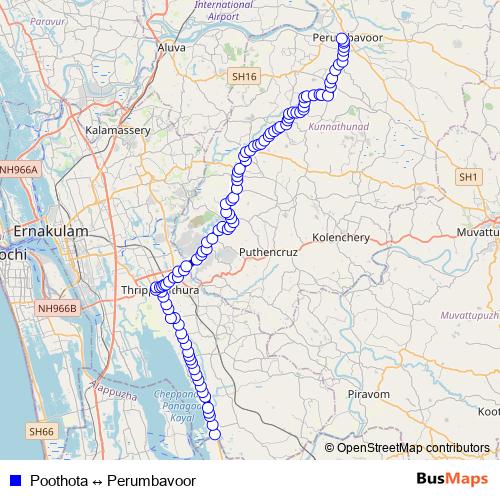 Poothota ↔ Perumbavoor bus Line Map