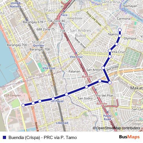 Buendia (Crispa) - PRC via P. Tamo bus Line Map