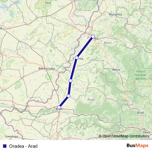Oradea - Arad rail Line Map