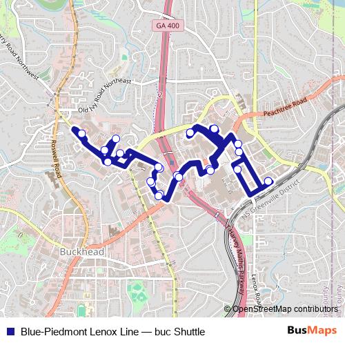 Blue-Piedmont Lenox Line bus Line Map