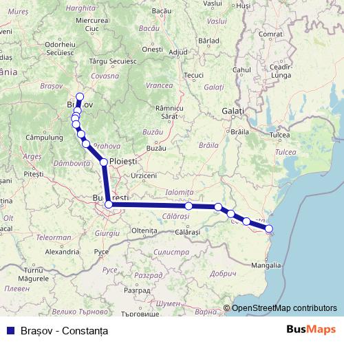 Braşov - Constanţa rail Line Map