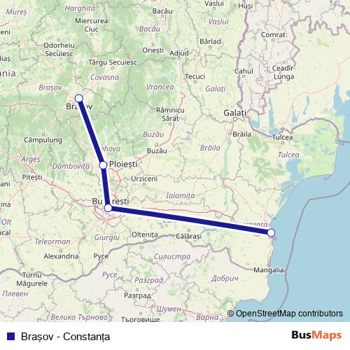 Braşov - Constanţa rail Line Map