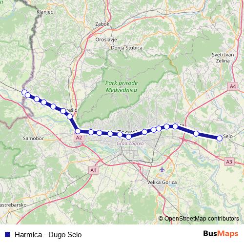Harmica - Dugo Selo rail Line Map