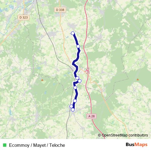 Ecommoy / Mayet / Teloche bus Line Map