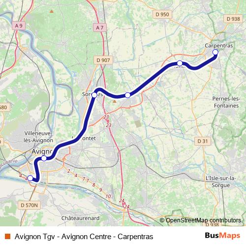 Avignon Tgv - Avignon Centre - Carpentras rail Line Map