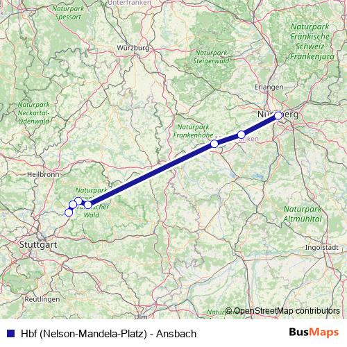 Hbf (Nelson-Mandela-Platz) - Ansbach rail Line Map