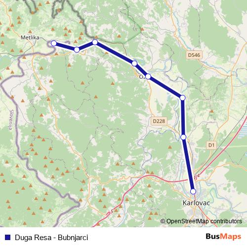 Duga Resa - Bubnjarci bus Line Map