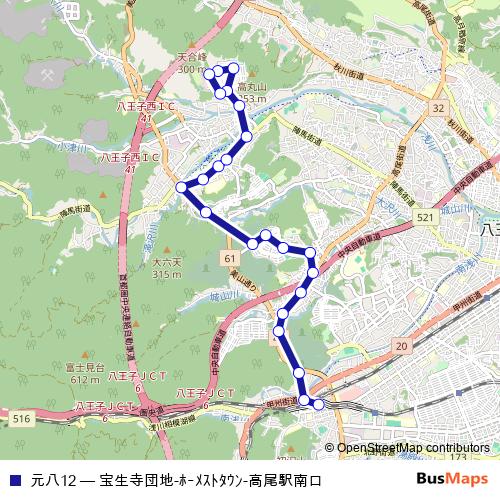 元八12 bus Line Map