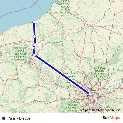 Paris - Dieppe rail Line Map