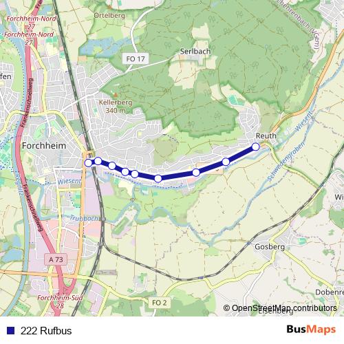 222 Rufbus bus Line Map