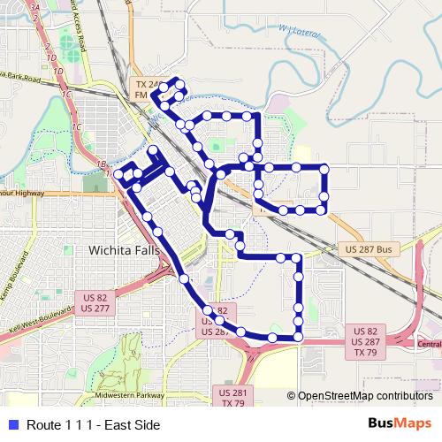 Route 1 1 1 - East Side bus Line Map