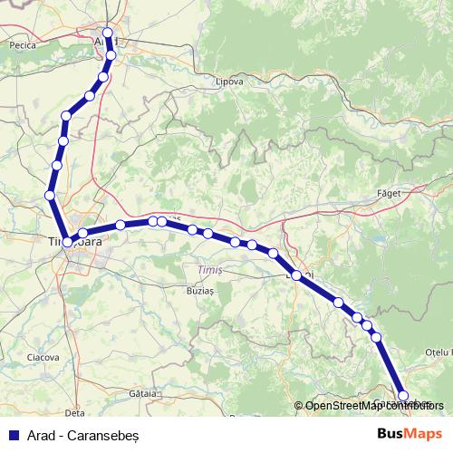Arad - Caransebeş rail Line Map