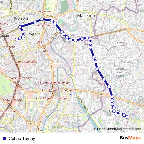 Cubao Taytay bus Line Map