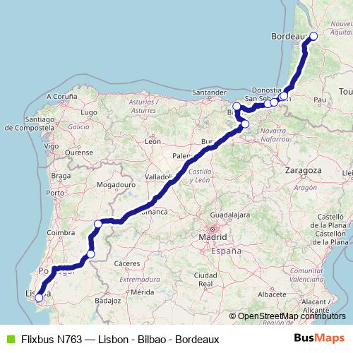 Flixbus N763 bus Line Map