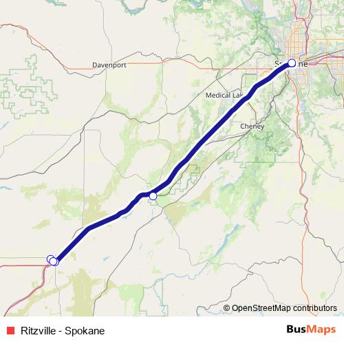 Ritzville - Spokane bus Line Map