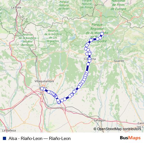 Alsa - Riaño-Leon bus Line Map