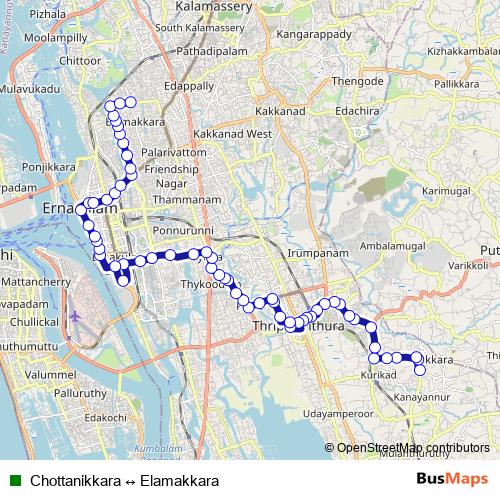 Chottanikkara ↔ Elamakkara bus Line Map