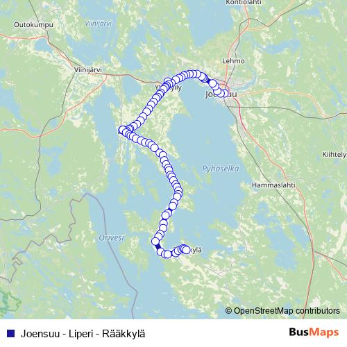 Joensuu - Liperi - Rääkkylä bus Line Map