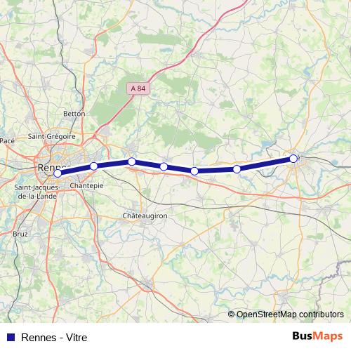 Rennes - Vitre rail Line Map